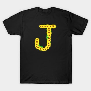 Sunflowers Initial Letter J (Black Background) T-Shirt